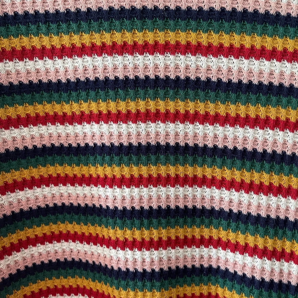 Rainbow Multi Stripe Balloon Sleeve Sweater Top NWOT - Picture 6 of 9